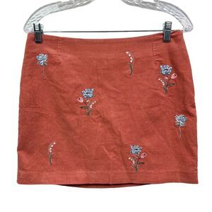 H&M Divided Womens Mini‎ Corduroy Skirt Floral Embroidered Lined Coral Size 6